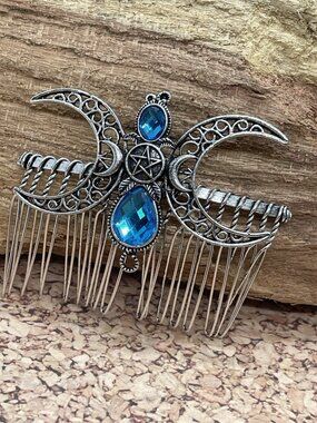 BLUE Festival Witch star Moon Celestial Gothic magic Spell Love Hair Clip Comb
